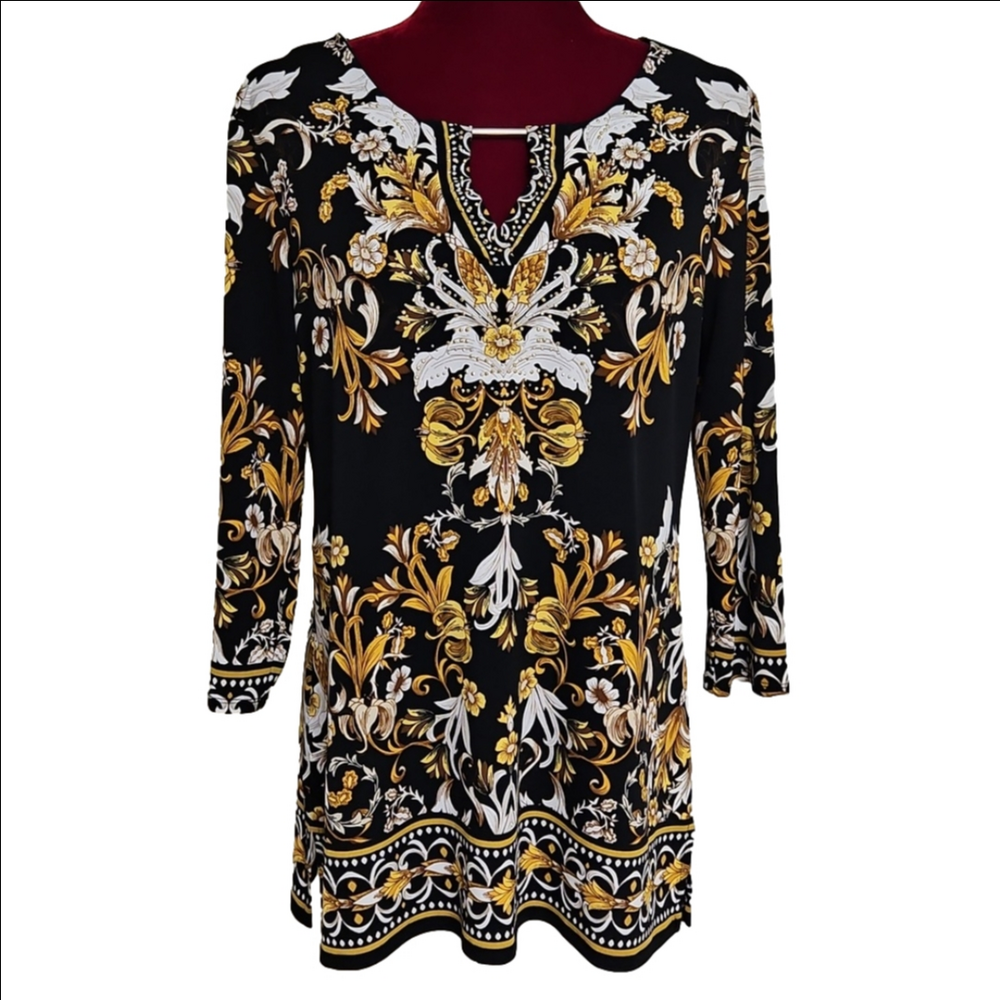 JM Collection Black & Gold Top Size Medium